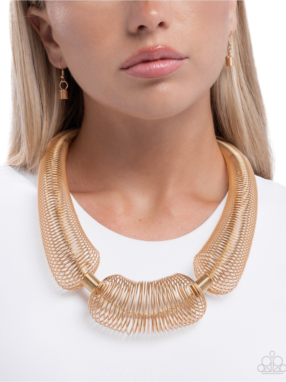 Gold Spiral Statement Necklace and Earrings Set – Women Jewelry